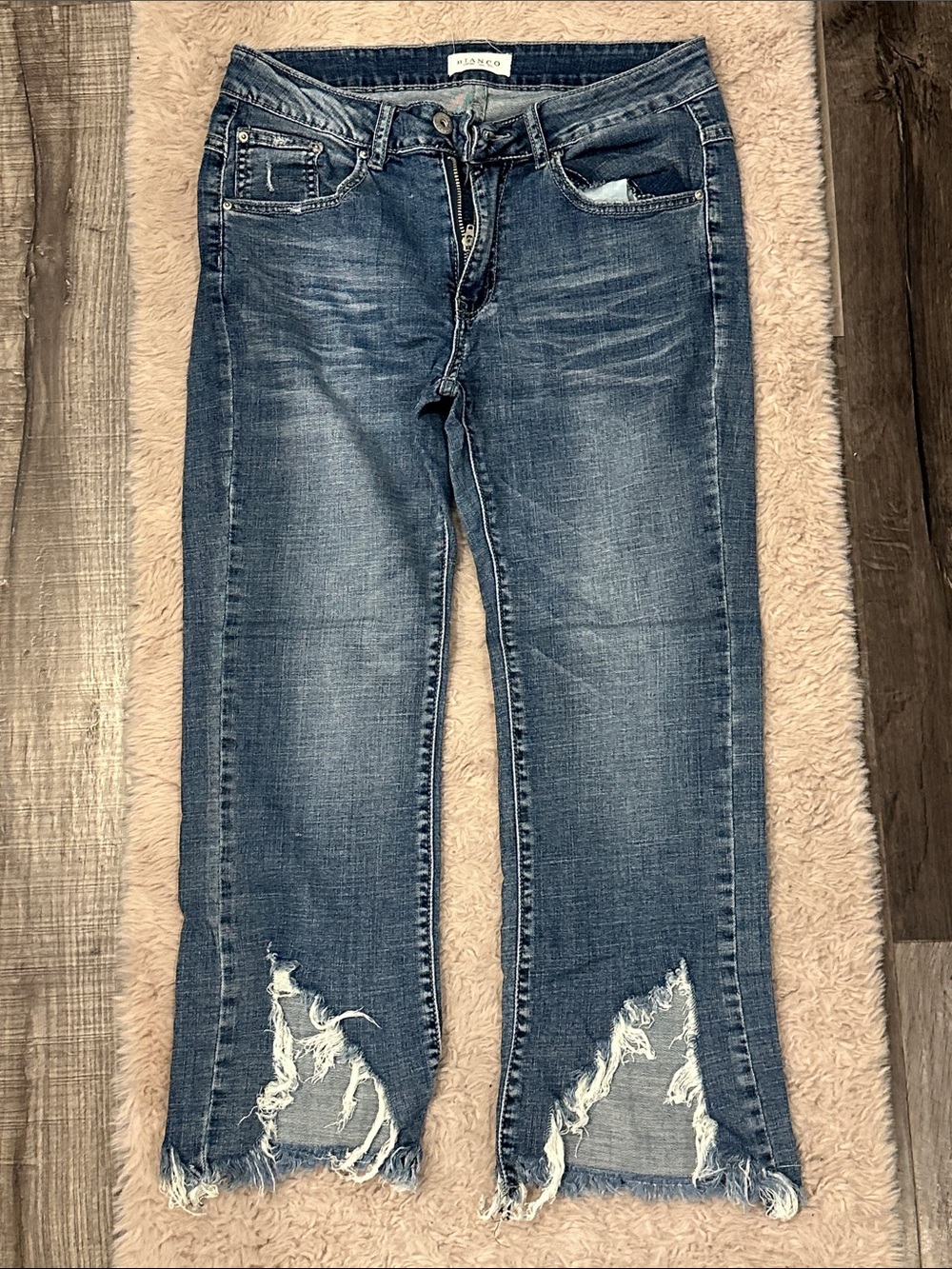 Casual Distressed Ankle Jeans in Blue - Women's - Picture 1 of 4